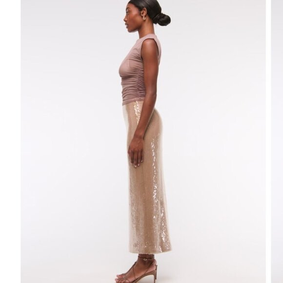 Abercrombie Champagne Tan Sequin Maxi Skirt NWT Rare Euro Exclusive Boho Luxe SP - Picture 10 of 15